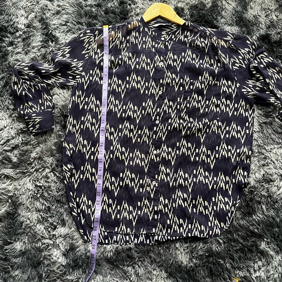 Zara Purple Pattern Semi Sheer Long Sleeve Blouse with Mandarin Collar Size S - Picture 7 of 8